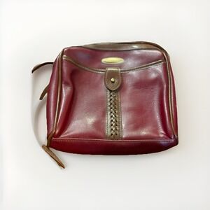 Liz Claiborne Genuine Leather Crossbody Bag 90's Vintage Wine Color With Brown